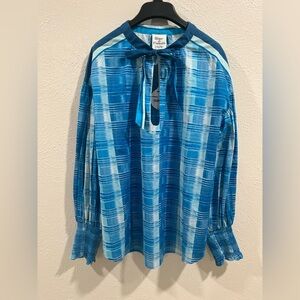 Blue Plaid Tie-Neck Blouse Tracy Reese